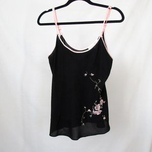 Vintage 90s OSCAR DE LA RENTA Black Floral Tank Top Pink Label Lingerie Top-L